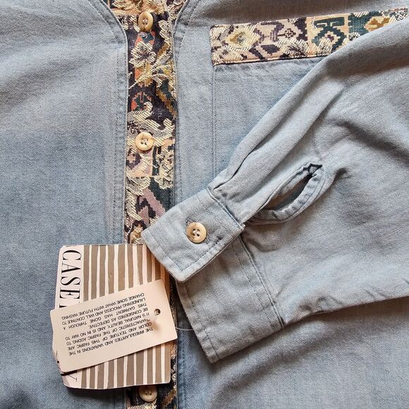 NWT Casey & Max Button Up Denim Shirt w Floral Trim Cotton Sz L - Picture 7 of 7